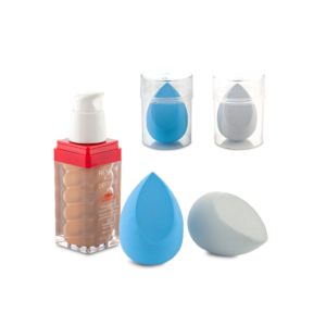 Esponja en PU para aplicación de maquillaje, en estuche plástico. Artículo para uso personal, no se admiten cambios/devoluciones. Medidas:Estuche: 6.9 cm x 4.8 cm diámetro Marca:3 cm/Tampografía en el estuche